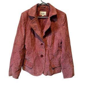 Cherokee Suede Blazer Women Size L Pink Leather Front Button Jacket Vintage
